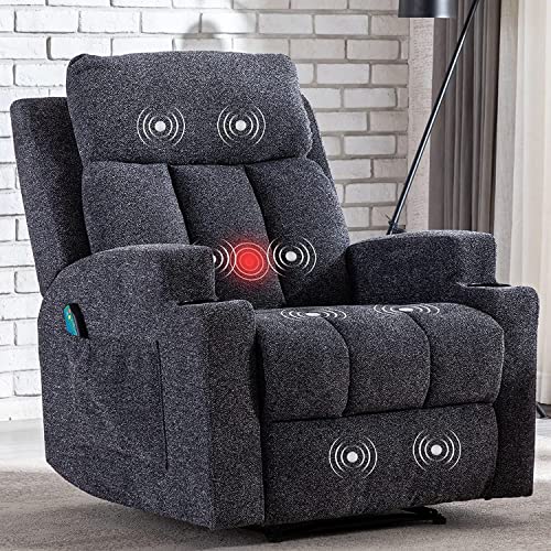 Image of ANJ Massage Recliner Chairs with Cup Holders Breathable Fabric Manual Recliners with Heat for Living Room, Modern Reclining Single Sofas (Dark Grey)