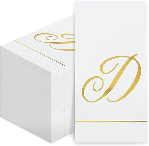 Miniatura 9 de Pasimy 100 servilletas con inicial, servilletas con monograma para invitados, toallas de papel con letras doradas, desechables, elegantes, toallas