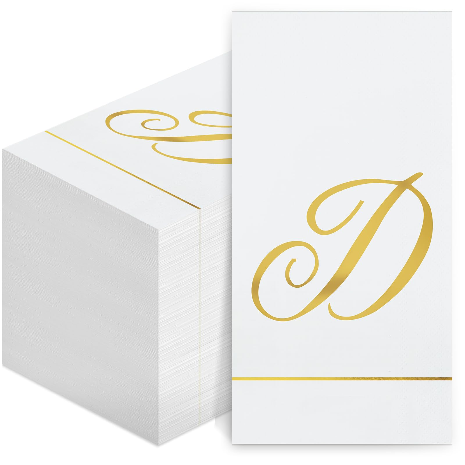 Pasimy 100 Pcs Initial Napkins Monogram Guest Napkins Gold Letter Paper Towels Disposable Elegant Dinner Towels for Wedding Bridal Shower Holiday