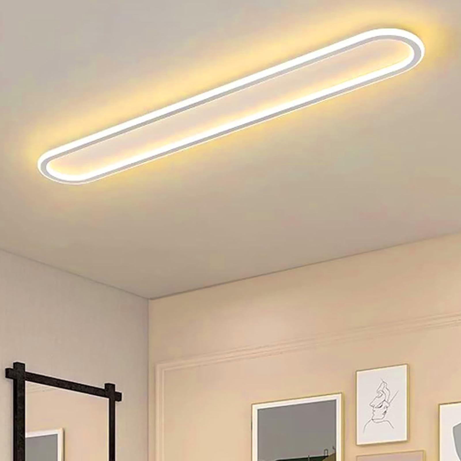 Metallo Plafoniera LED Rettangolare 24W Lampada da Soffitto Moderna Alluminio Iluminazioni da Plafoniere 100W Equivalente Illuminazione per Soggiorno Camera da Letto (Bianco Luce Calda,60CM)