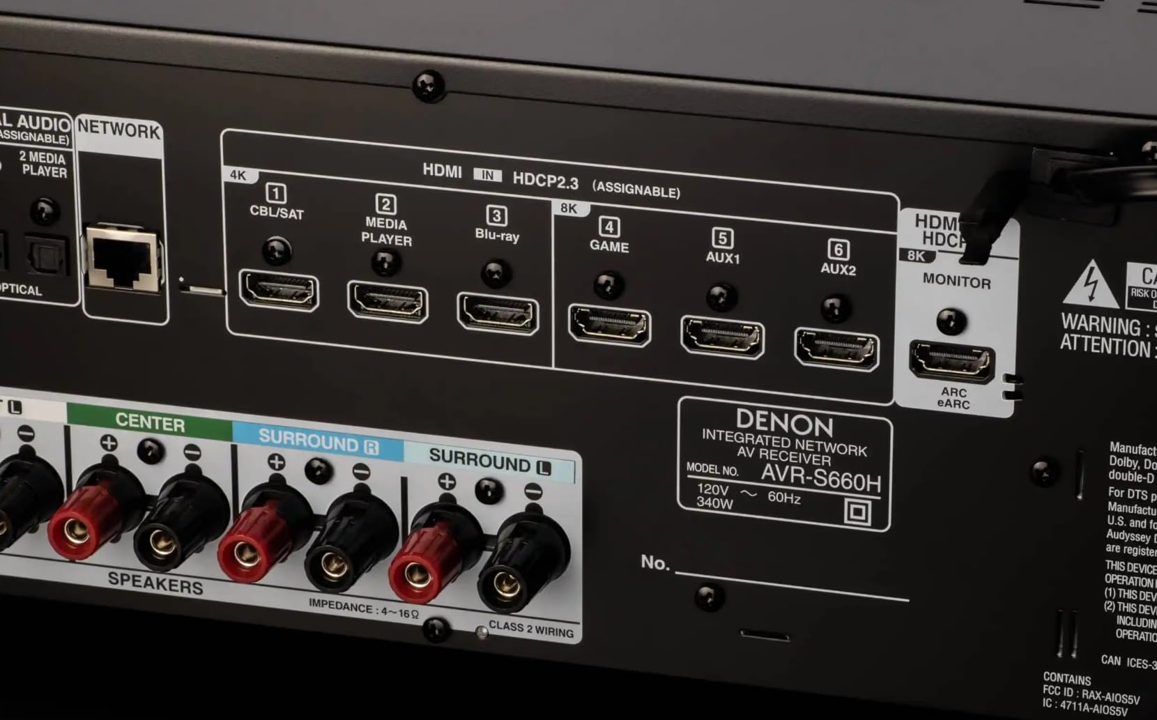 Denon AVR-S660H Amplificateur AV Home Cinéma 5.2 Canaux avec Son 3D, HDMI 8K, Bluetooth, WiFi, AirPlay 2, HEOS Multiroom, Compatible Alexa - Noir
