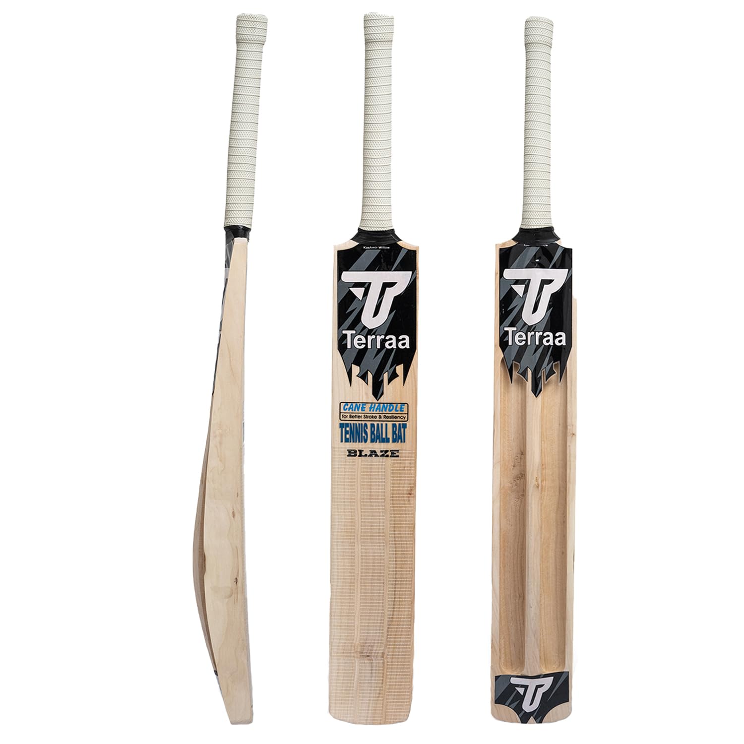 Kashmir Willow Blaze Heavy Hitter Tennis Ball Cricket Bat Top Grade Willow, Extra Thick Blade Powerful Spine, Shock Absorbing Cane Handle, Full Gloss Finish Long Handle Bat for Hard Tennis Ball-image-22