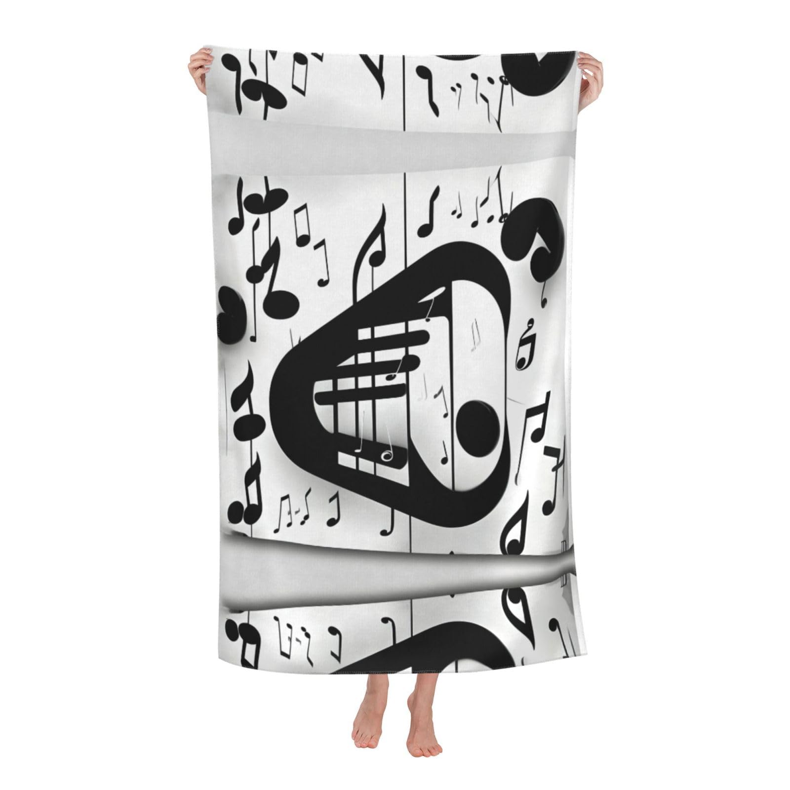 Oazcvbnn Women's White Black And Music Note Print Adult Beach Towel Summer Travel Pool Vacation Swimming Fitness Outdoor Adventures