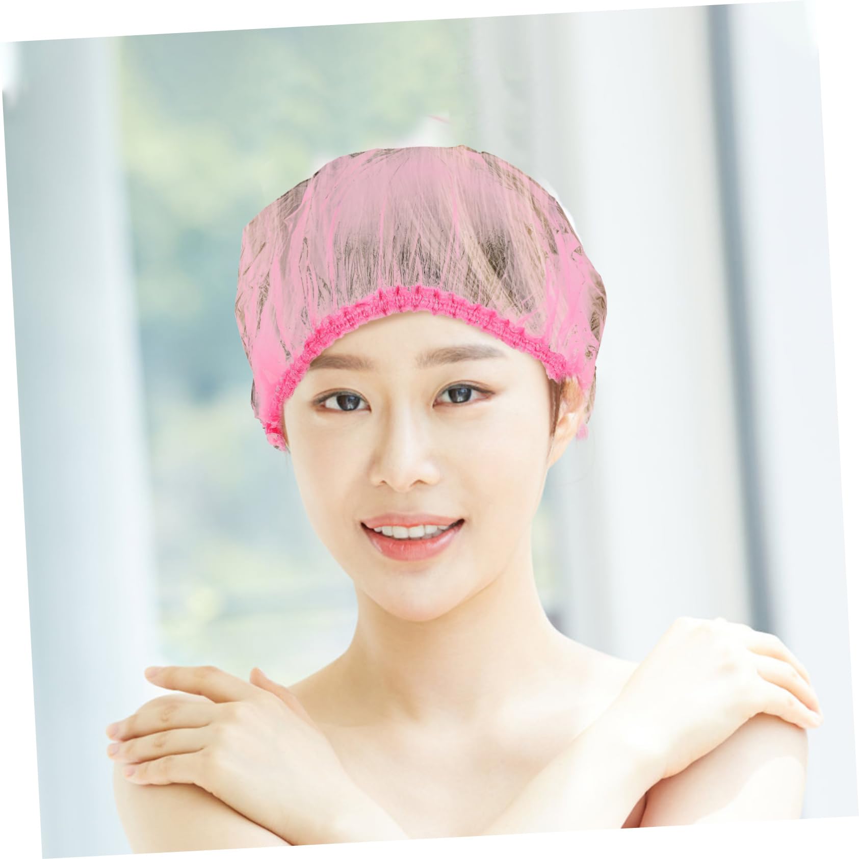 WOONEKY Cuffie da Doccia Impermeabili per Donne, Design Elastico in Plastica Rosa, Taglia Grande 44cm, Confezione da 500 Pezzi, la Cura del Viso la Doccia