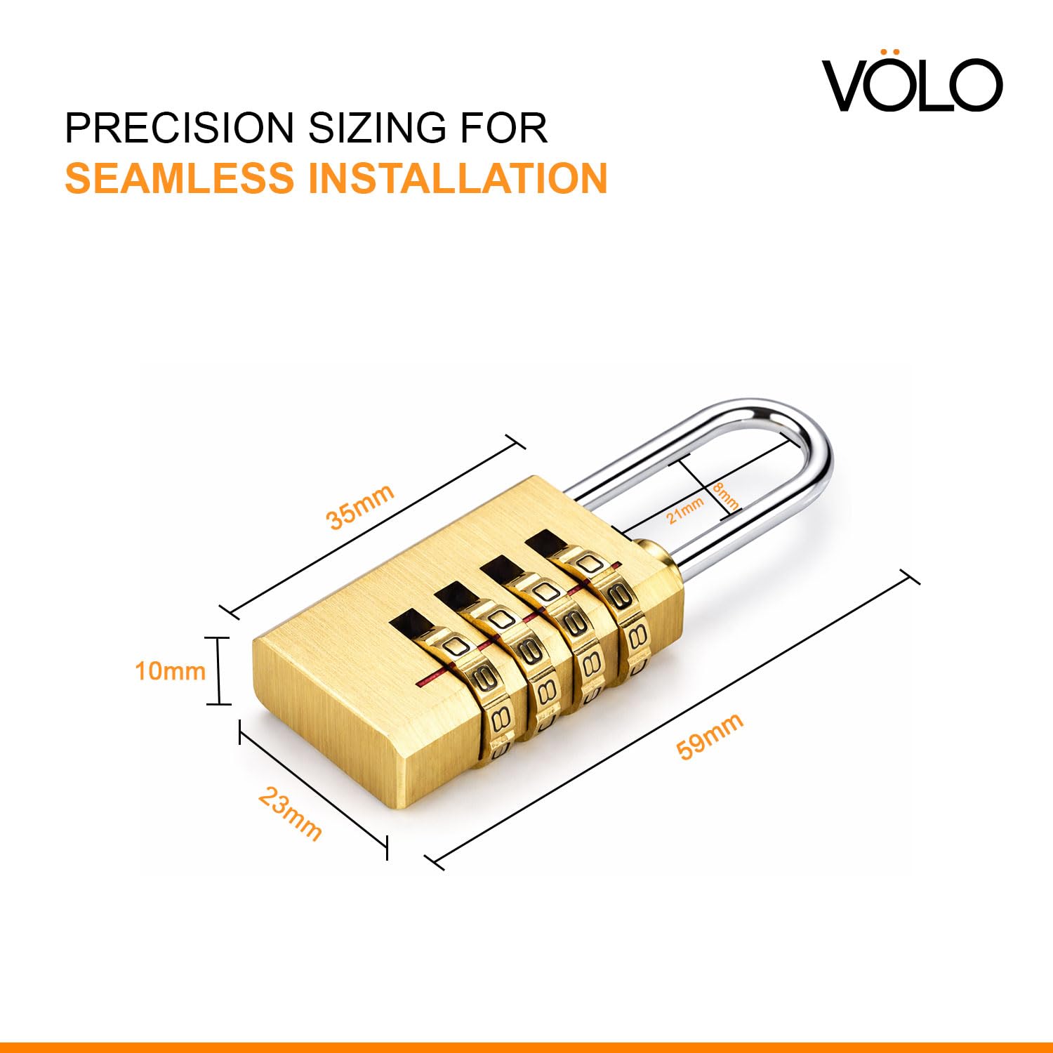 Volo 4 Digit Brass Re-Settable Combination Padlock/Password Lock/resettable Combination Lock for Travel Bags, Travel Lock, Luggage Lock (Pack of 4) — Amazon image 2