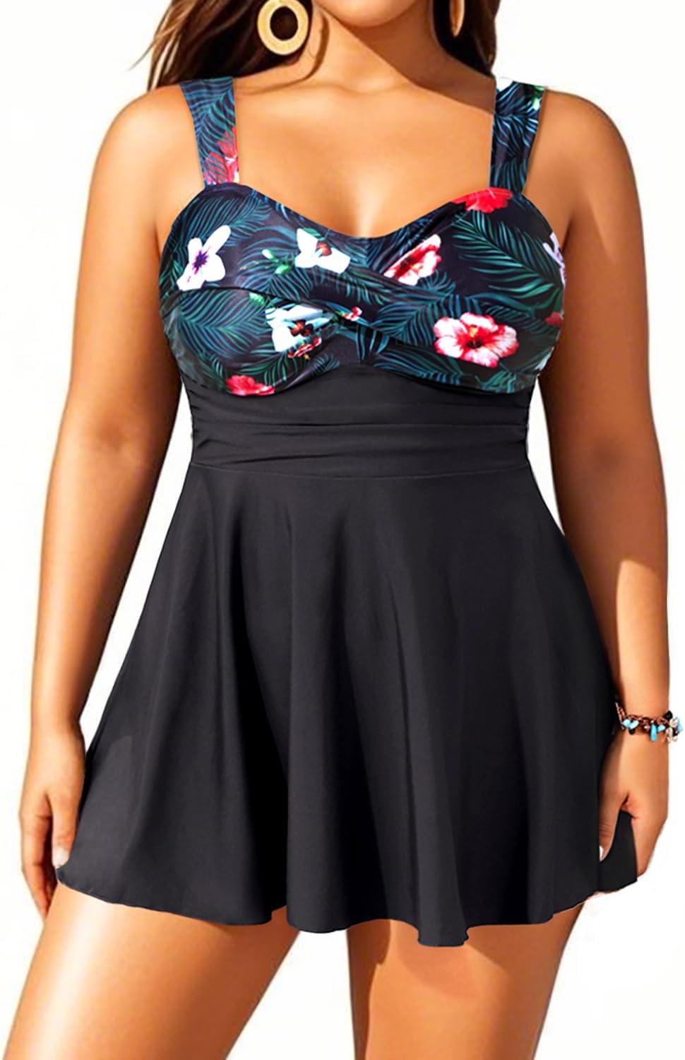 Aqua Eve Plus Size Two Piece Swimsuits for Women Tankini Bathing Suits Flowy Swim Dress with Shorts