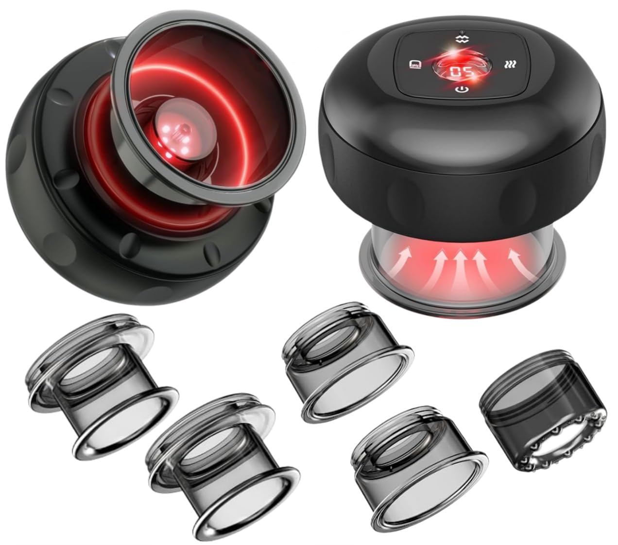Set di 2 coppettazioni elettriche per massaggi (5 in 1 con terapia a luce rossa), portatile, 24 livelli regolabili di aspirazione e temperatura, ideale per alleviare il disagio alla
