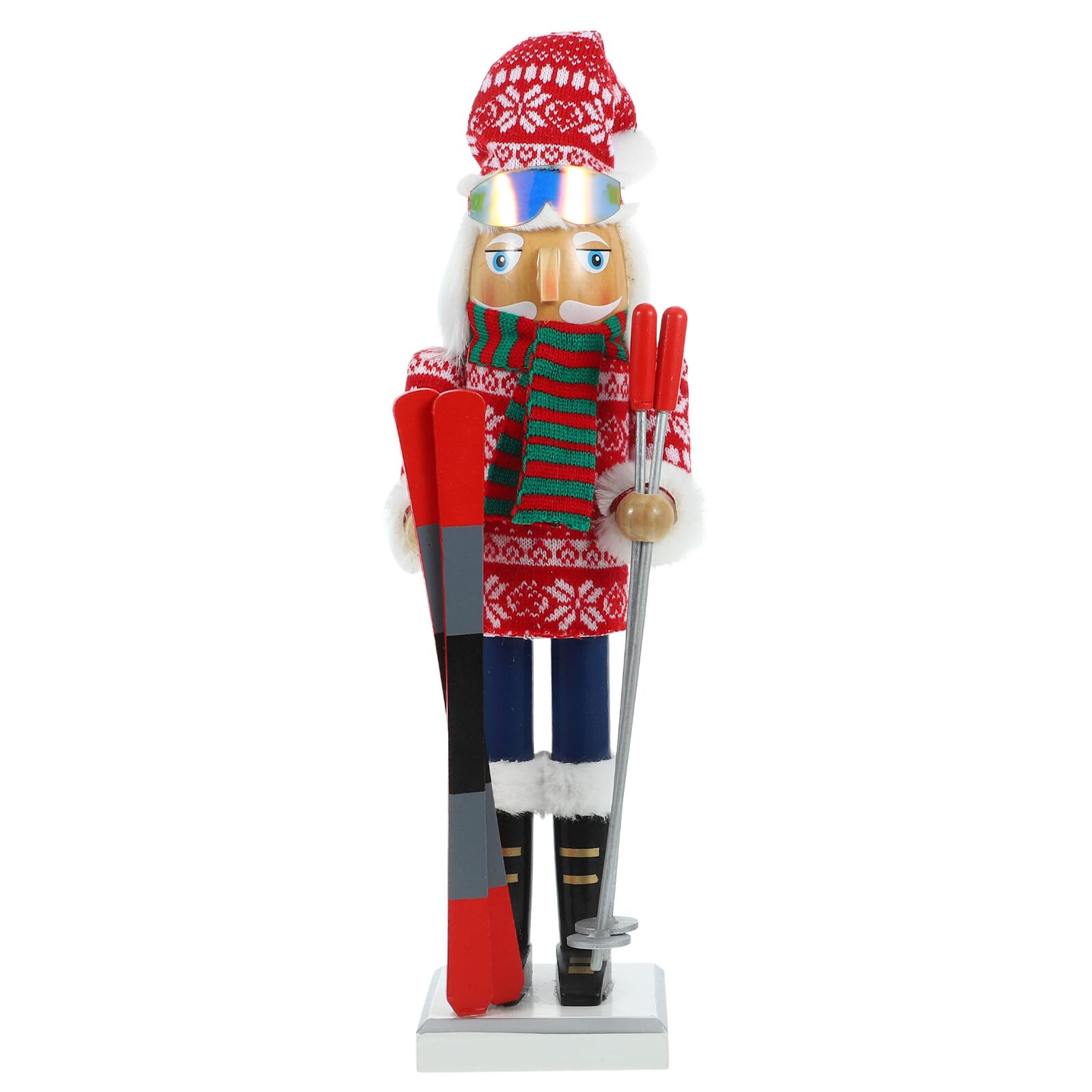 BESPORTBLE Weihnachts Nussknacker Figur 38cm mit Gestreiftem Schal Skifahrer Jungen Dekoration für Festliche Tisch und Wohnraumgestaltung
