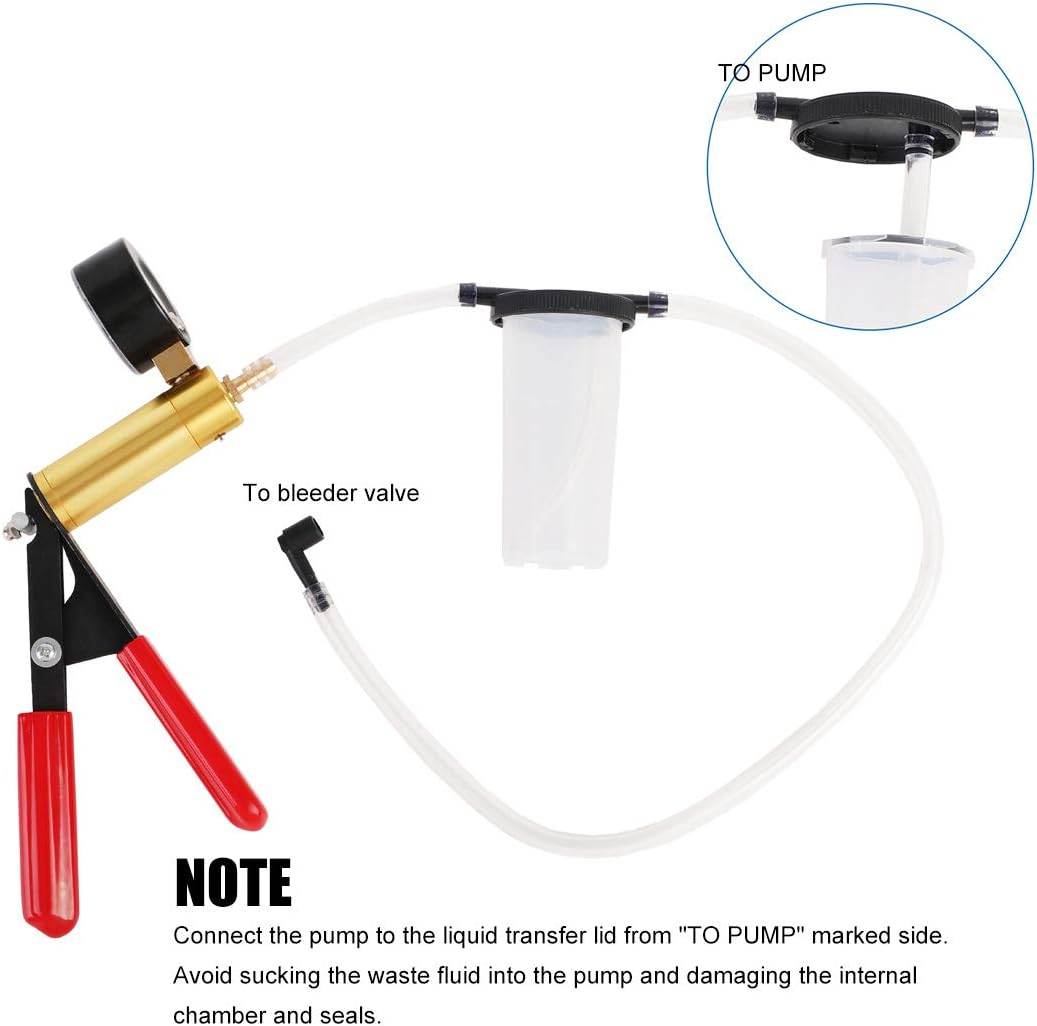 JIFETOR Hand Vacuum Pump Tester and Brake Clutch Bleeder Tool 2-in-1 Kit, One-Man Handheld Automotive Brake Fluid Bleeding Set, with Gauge Jar Adapters for Bike Motorcycle Car Truck Diagnosis