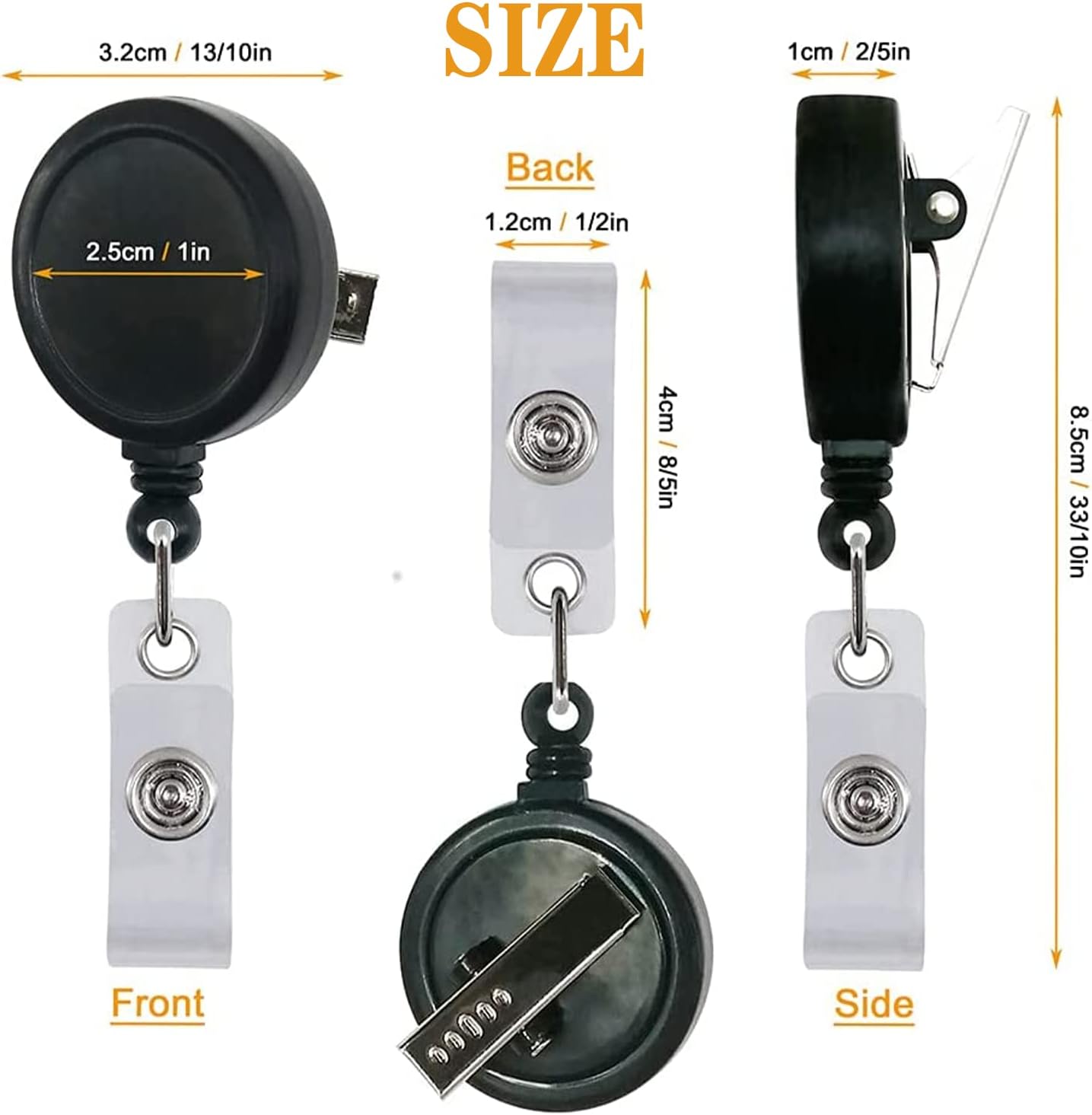 Custom Badge Reel, Personalized Retractable Badge Holder with Clip, Name ID Tags for Nurse Doctors Teachers Employee Office-Black-10 PCS