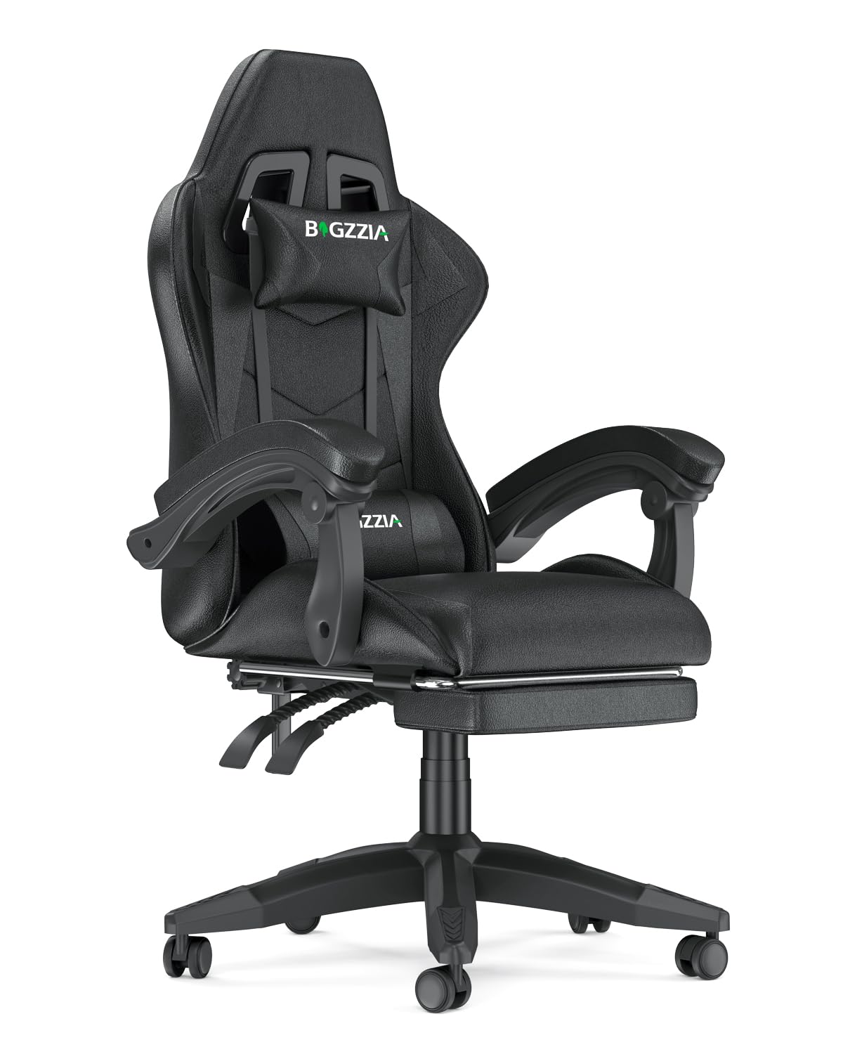 Racingreat Ergonomic Gaming Chair with Adjustable Height, Reclining Feature, Headrest, and Lumbar Support for Adults (With Footrest, Pure Black)