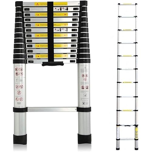 Telescoping Ladder 12.5 FT, Aluminum Extension Extendable Ladder, Multi-Purpose Telescopic Ladder 330 Lb Capacity, Retractable Ladders, Compact Ladder for Home RV Loft