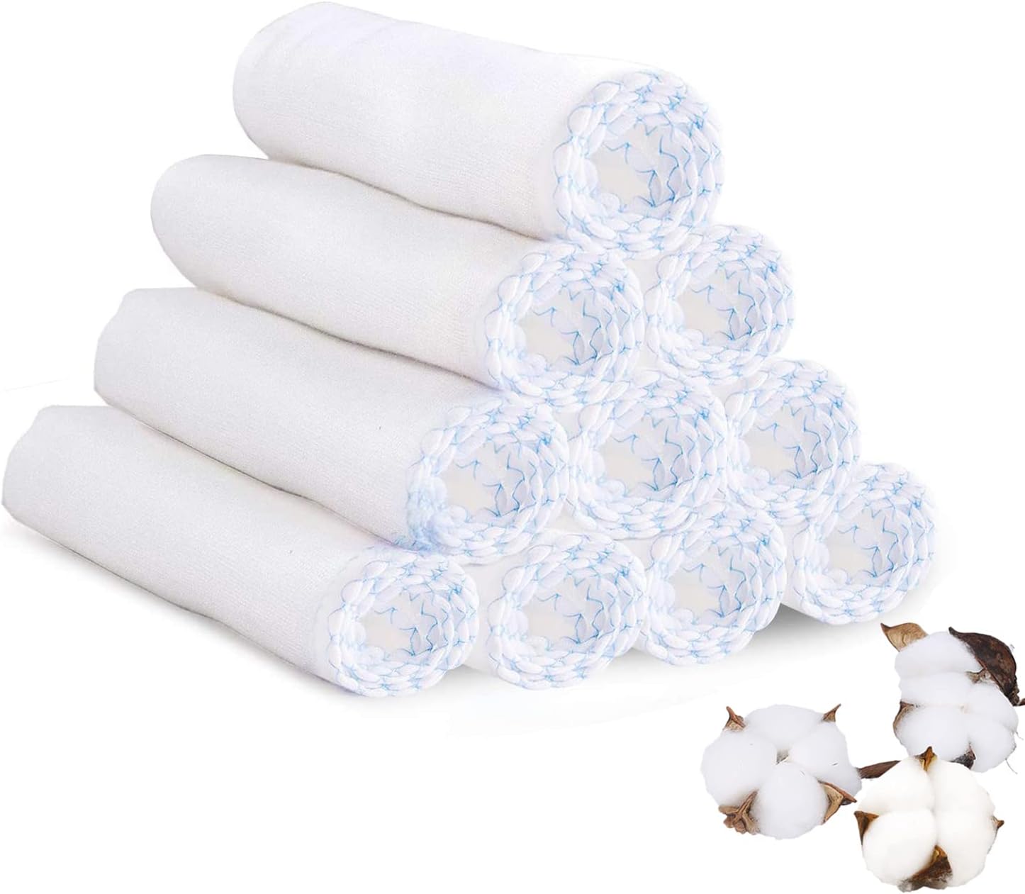 Soft Face Muslin Cloths Pure Cotton Facial Cleansing Cloths Reusable Polishing Cleanser (Blue 10 Pack)
