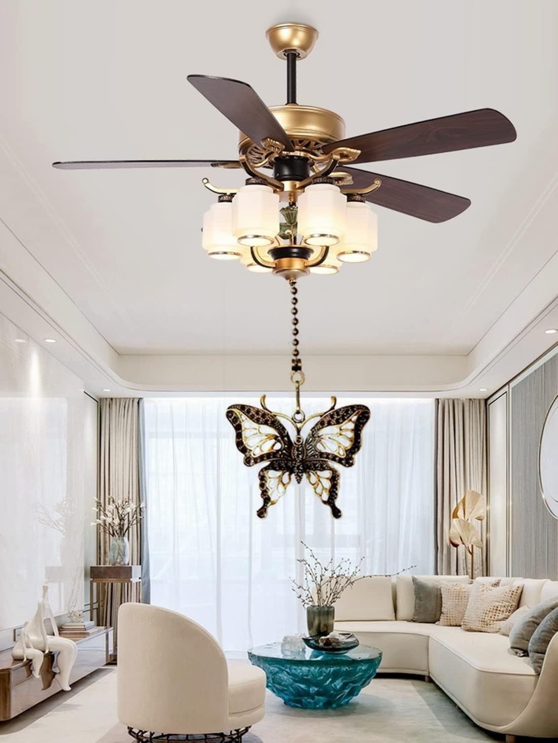 Bronze Ceiling Fan Pull Chain Set,12 Inches Lighting & Fan Beaded Ball Fan Pull Chain Extender with Connector,2 Pcs Dragonfly and 2 Pcs Butterfly