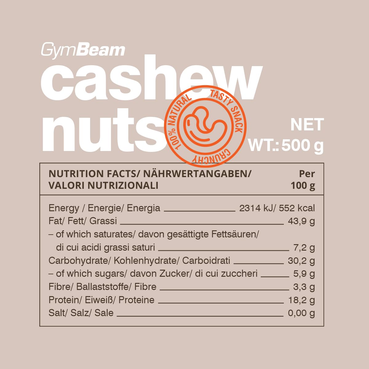 GymBeam Cashewkerne (naturbelassen) - Nüsse Großpackung, Cashewnüsse mit köstlichem Buttergeschmack, gesunde Fette, ohne Salz und Zusatzstoffe, für einen optimalen Cholesterinspiegel (500 g)