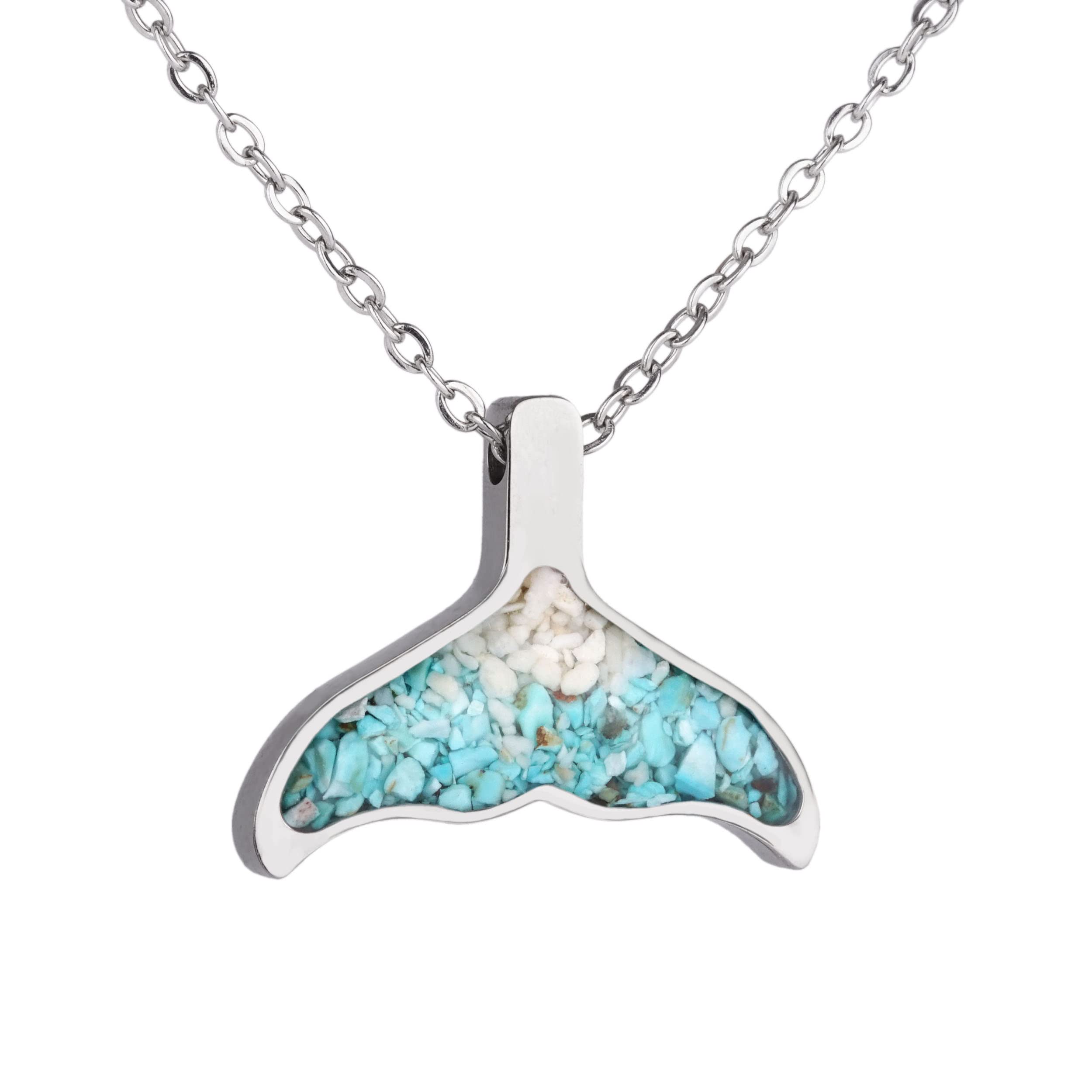Lauren-Spencer Gemstone Beach Necklace for Women Turquoise Stone Pendant Necklace Dainty Cute Sea Turtle Starfish Sand Dollar Ocean Necklace for Women