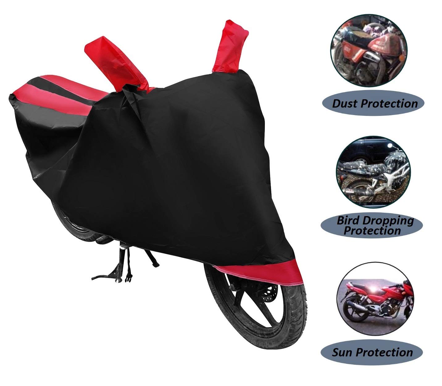 Auto Hub Bike Cover Compatible with RE Classic 500 with Mirror Pocket, Dustproof, Heat Resistant, Triple Stitched, Classic 500 Bike Cover- Black, Red 1