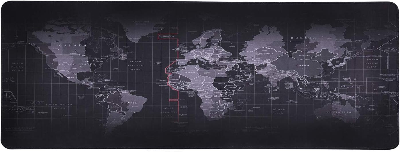 Professional Large Mouse Pad Computer Game Mouse Mat Desk Pad World Map Pattern XL(80x30cm)