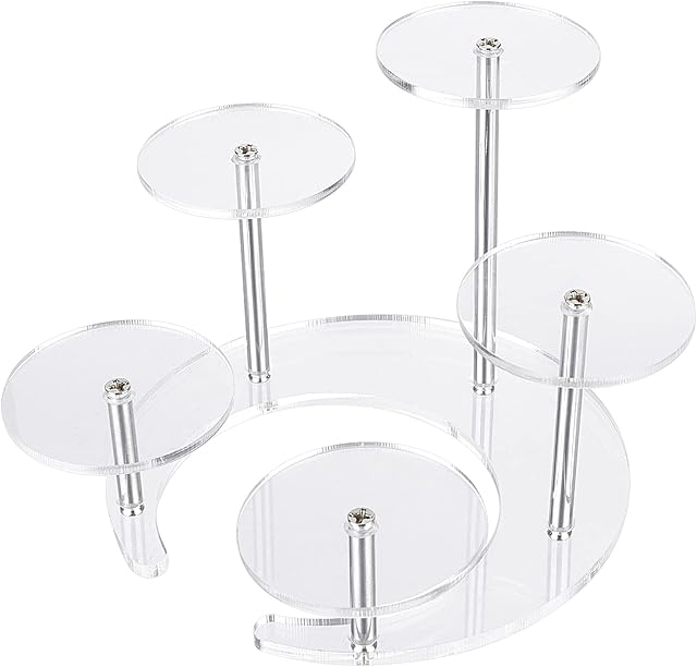 FINGERINSPIRE 14x13.5x11cm Transparent Acrylic Jewelry Display Stands with Five Circular Layers Rotating Rings Holder Moon Shape Base Jewelry Organizer Decorative Display Pedestals