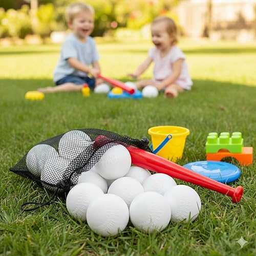 Miniatura 5 de Liberty Imports 12 pelotas de béisbol de repuesto para niños pequeños y niños pequeños, bolas en T de plástico jumbo con bolsa de malla, bolas de