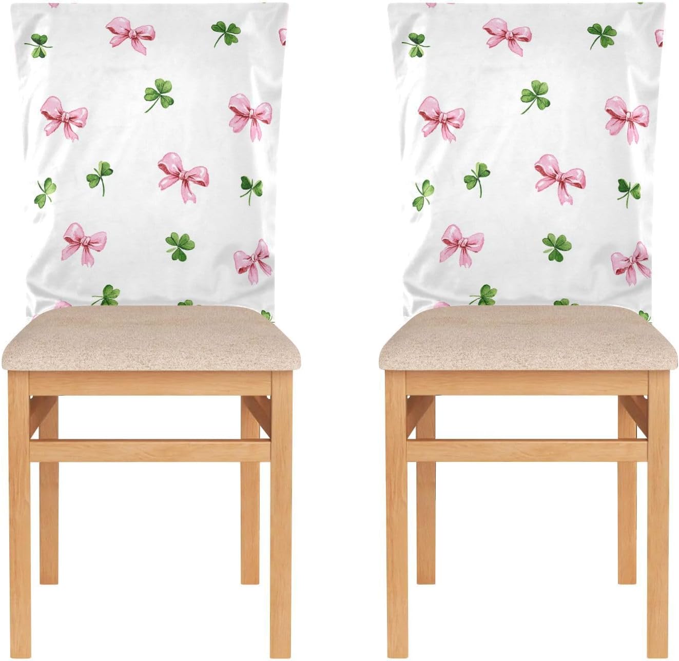 ALAZA Cute Bows Clovers Chair Back Cover Set of 6, Washable Reusable Removable Chair Slipcovers Decorative Chair Cover for Home Kitchen Wedding Party