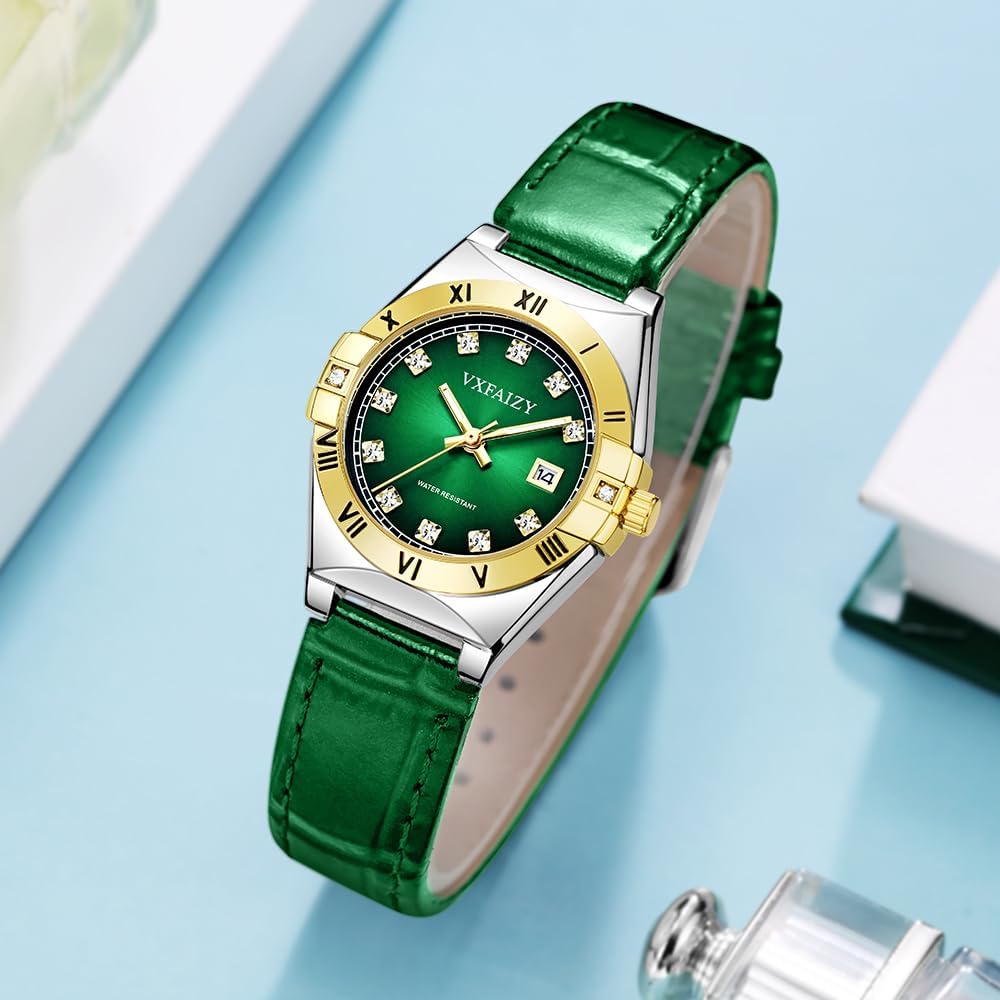 Elegant Watch for Women with Crystal Markers and Genuine Leather Band Ladies Calendar Watch - Image 3