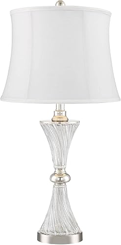 Miniatura 6 de Regency Hill Luca Modern Glam - Juego de 2 lámparas de mesa de lujo de 25.5 pulgadas de alto con puerto USB, vidrio transparente, tela cromada,