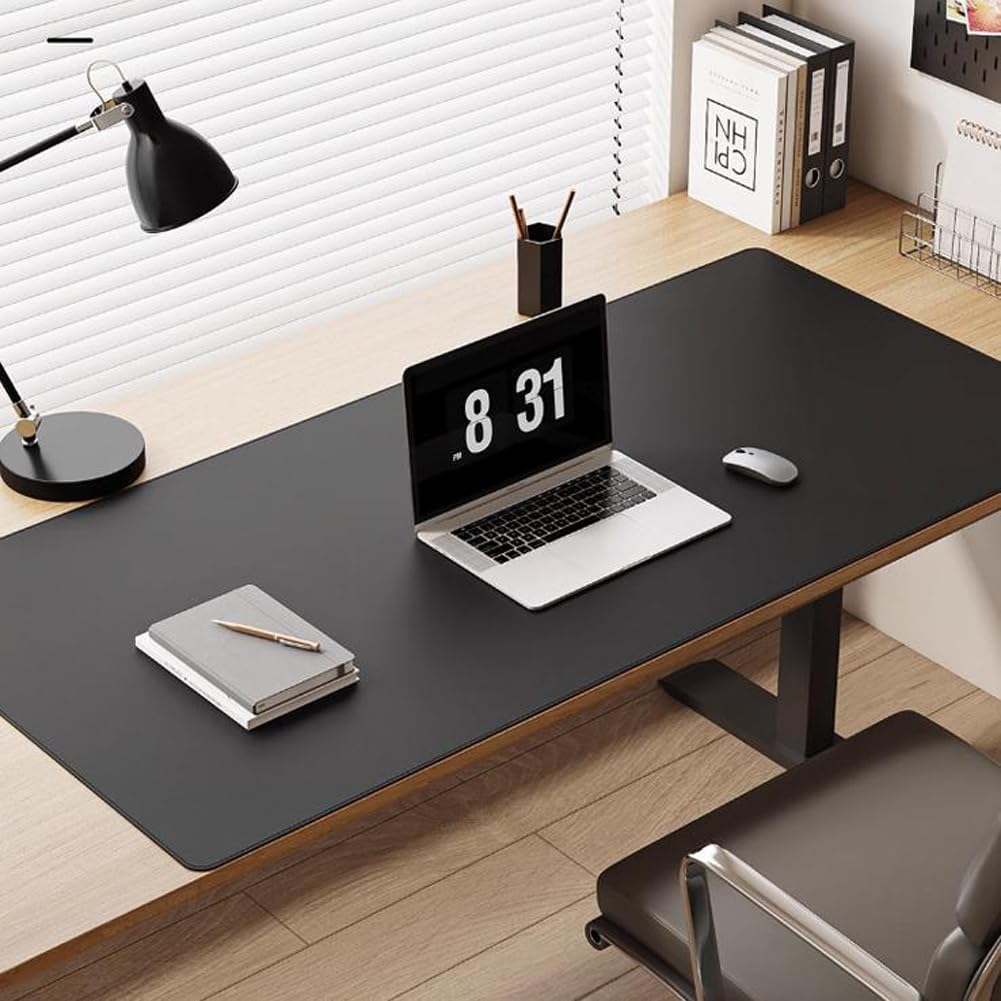 Große Schreibtischunterlage aus PU-Leder, wasserdicht, für Computertastatur, glattes Mauspad, rutschfester Tischschutz, Büroschreibtisch, Laptop-Matte zum Schreiben, Spielen (Marineblau, 140 x 70 cm)