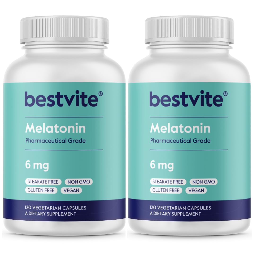 BESTVITE Melatonin 6mg (240 Vegetarian Capsules) (120 x 2) - No Stearates - Vegan - Non GMO - Gluten Free
