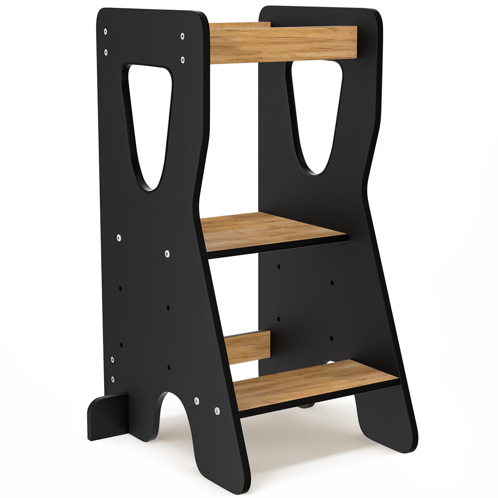 COSYLAND Learning Tower from 1 Year - Learning Tower - Height-Adjustable Montessori Learning Tower with Tilt Protection, White and Natural