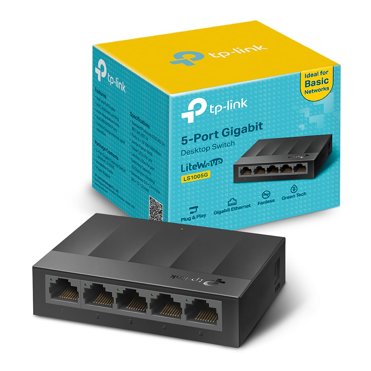 TP-​Link LS1005G Switch Ethernet Gigabit 5 Ports 10/​100/​1000 Mbps (Vitesse Jusqu'à 2000Mbps) - idéal pour Étendre Le réseau Cblé pour Les PME et Les Bureaux à Domicile
