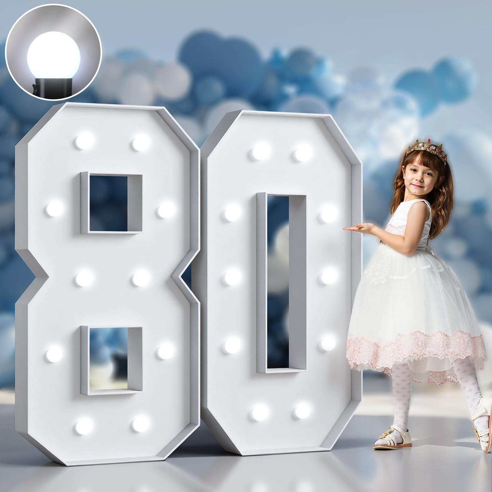 imprsv 4FT Light Up Numbers Large 80th Birthday Decorations Anniversary Decorations Party Decor Neon Sign Foam Board Marquee Numbers 80 Balloon Arch Backdrop