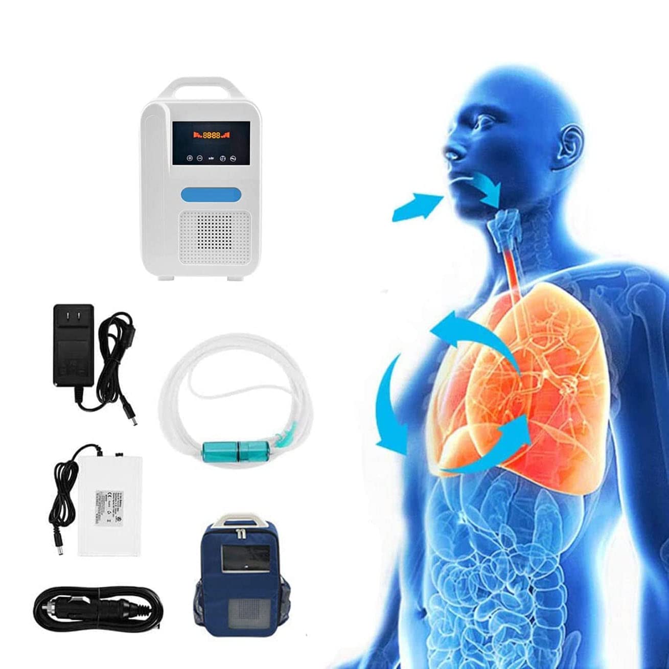 Concentratore di Ossigeno, Macchina per Ossigeno Ricaricabile Portatile, con Funzione nebulizzatore, per Uso Domestico e in Auto da Viaggio, con Batteria Ricaricabile Rimovibile