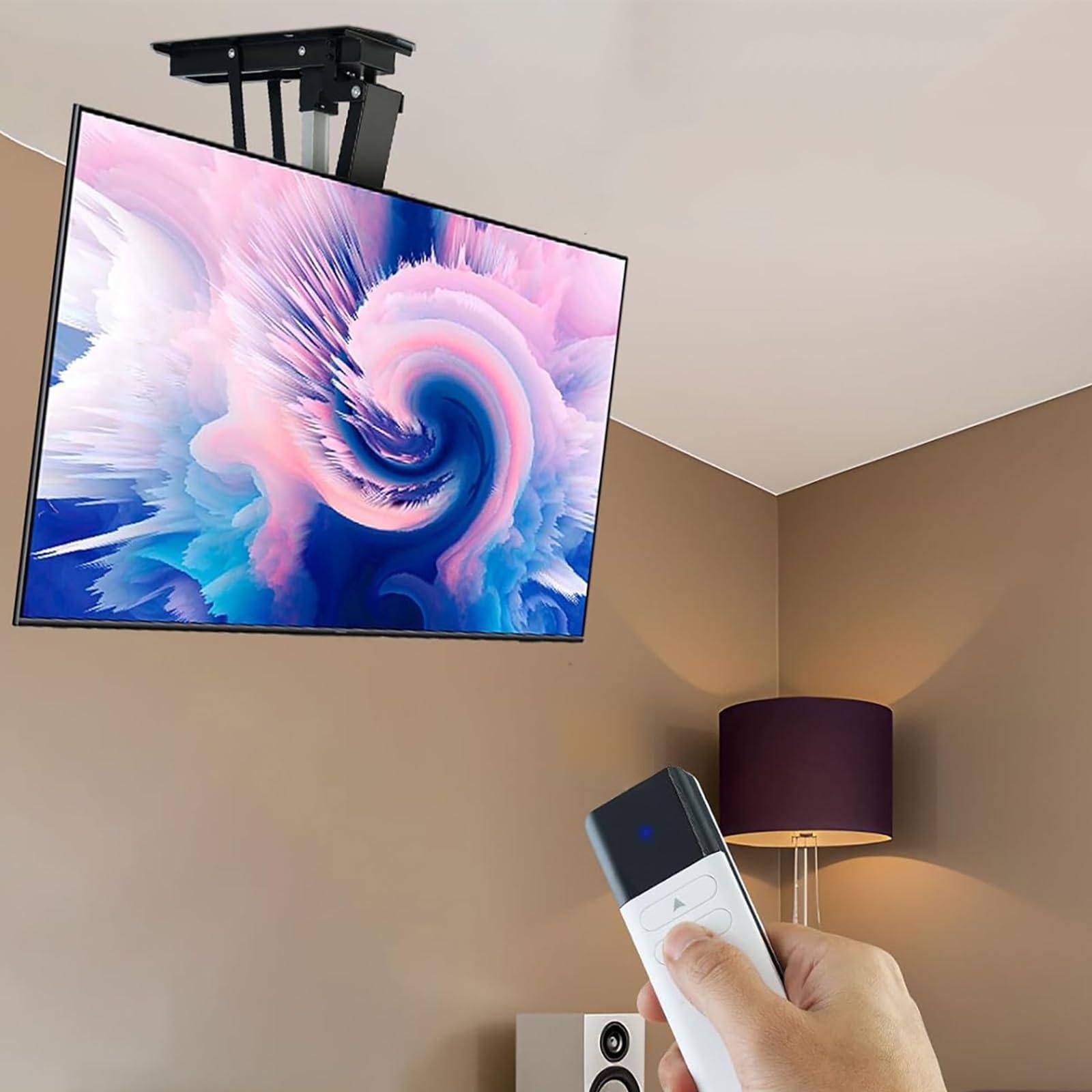 HPTHLY Electric Tv Ceiling Mount - Tv Wall Mount,Hidden Drop Down Tv Lift, Electric Lift Tv Stand With Auto Lifting,For 32 To 70 Inch Flat And Curved Sn Tvs,With Remote