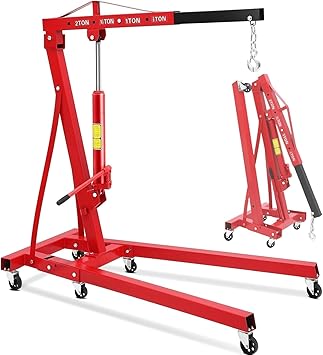 2 Ton Hydraulic Engine Hoist, Cherry Picker Engine Hoist, 4400LBS Foldable Garage Crane Lifter w/Telescopic Boom & 6 Swivel Casters for Workshop, Warehouse, Auto Repair