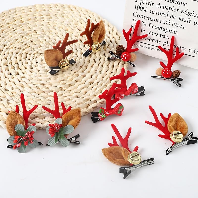 YC-GREHUN 5 Pair Christmas Antler Hair Clips Petal Antler Hair Clips Pinecone Antler Hair Clips Hair Ball Antler Hair Clips Bow Antler Hair Clips Women Girls Christmas Party