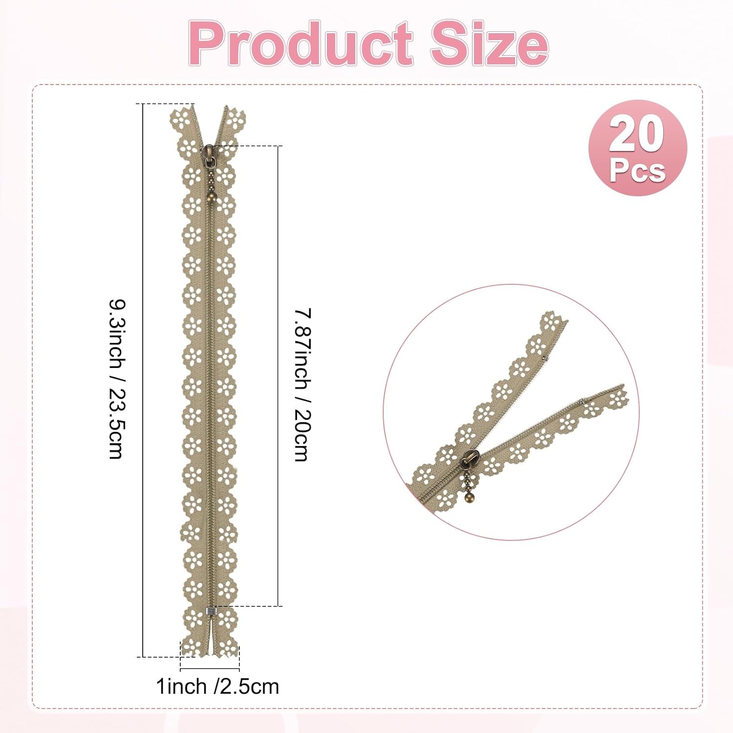 M METERXITY 20個パック レースファスナー 裁縫用 9.3インチ ナイロンフラワー 露出 装飾かぎ針編み DIY 裁縫バ