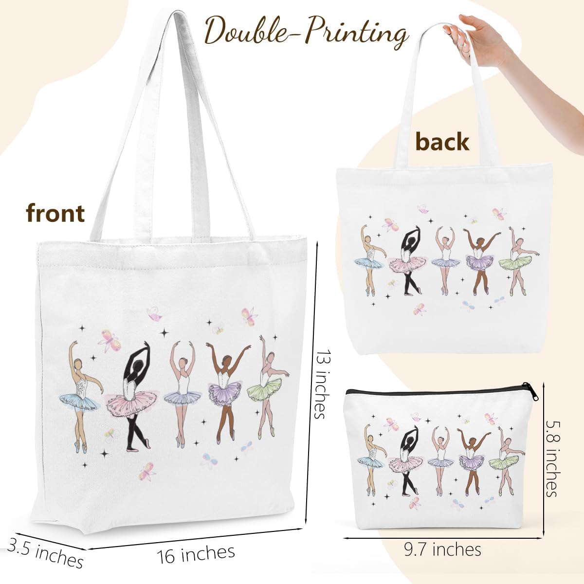 Christian Gifts for Women Dancer Girls Canvas Bag Makeup Bag Set Inspirational Dance Gifts Grocery Cosmetic Bags - Image 4