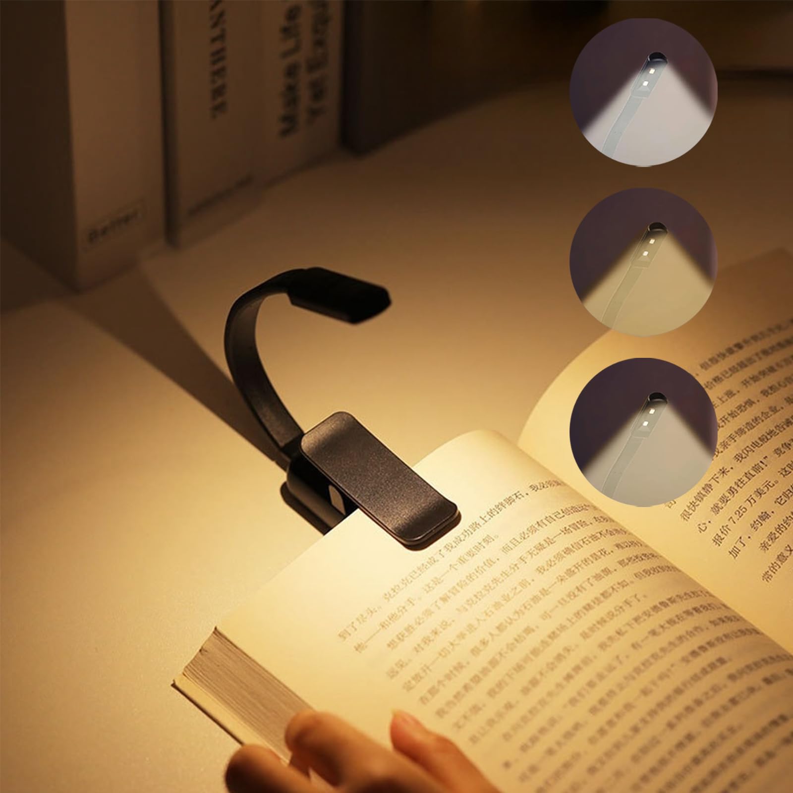Lampe De Lecture LED à Pince Flexible 360° - 3 Modes - Noire - Idéale Voyage