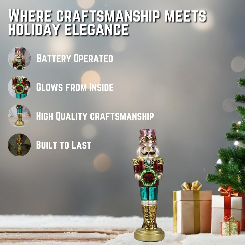 Green Color Glass Lightup Nutcrackers Figurine Ornaments for Tabletop Shelves Home Christmas Decotation