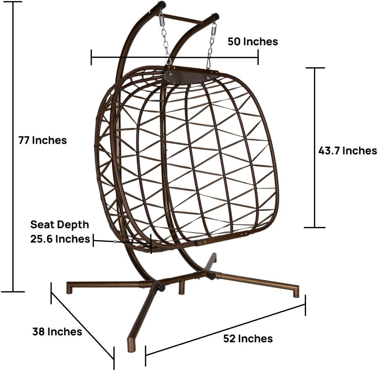 Oversized Large Outdoor 2-Person Hanging Egg Chair with Stand & Cushion – Water Repellent Rattan Swing Chair for Indoor Outdoor Balcony Patio Bedroom