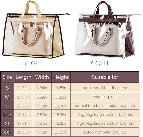 Miniatura 6 de elegante organizador colgante de bolsas para closet, ahorra espacio, soporte de PVC a prueba de polvo con cierre y asa.