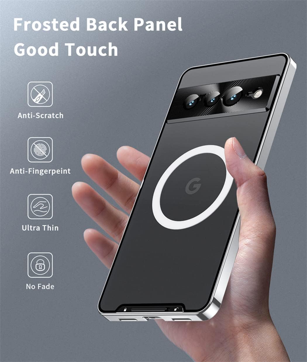 QUIETIP Magnetic Case Compatible with Google Pixel 7 Pro,Metal Frame with MagSafe Charger Lens Protection Shockproof Cover,Silver