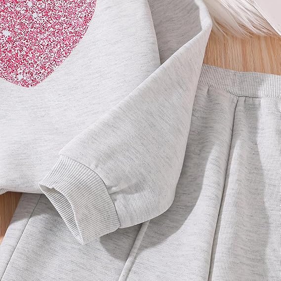 Girls' Clothing Set Heart Print Long Sleeve Top Pullover Sweatshirt Sweatpants 2 Piece Outfits Kids Sweatsuit Tracksuit Jogger Set 7-12 Years