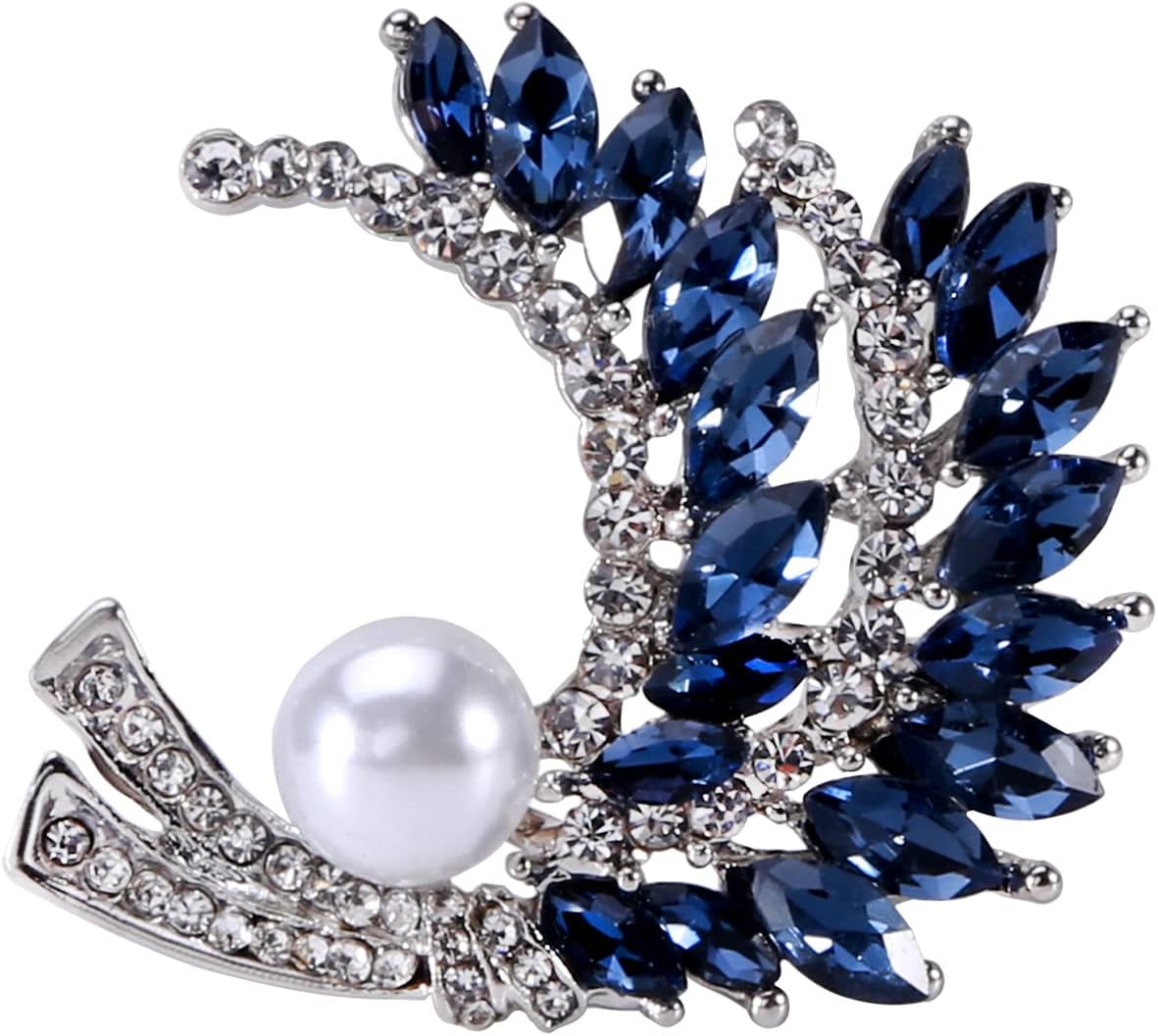 Blue Crystal Brooch Pins Fancy Vintage Style Rhinestone Flower Brooches Jewelry Gift for Women, girls, ladies