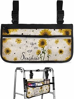 Sunflower Wheelchair Side Bag Walker Bag, My Sunshine Vintage Newpaper Wheelchair Accessories Armrest Pouch, Organizer Storage Bag for Walkers, Rollators, Scooters, 7.3'x13'