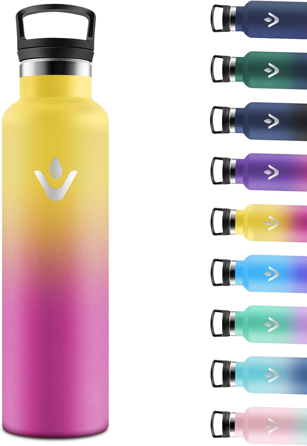 Motswedi Thermos Flask 1 Litre with Straw Stainless Steel Drinking Bottle Leak-Proof 1 Litre with 2 Lids Insulated Flask Water Bottle for Travel Outdoor Fizz Yellow & Rose Red