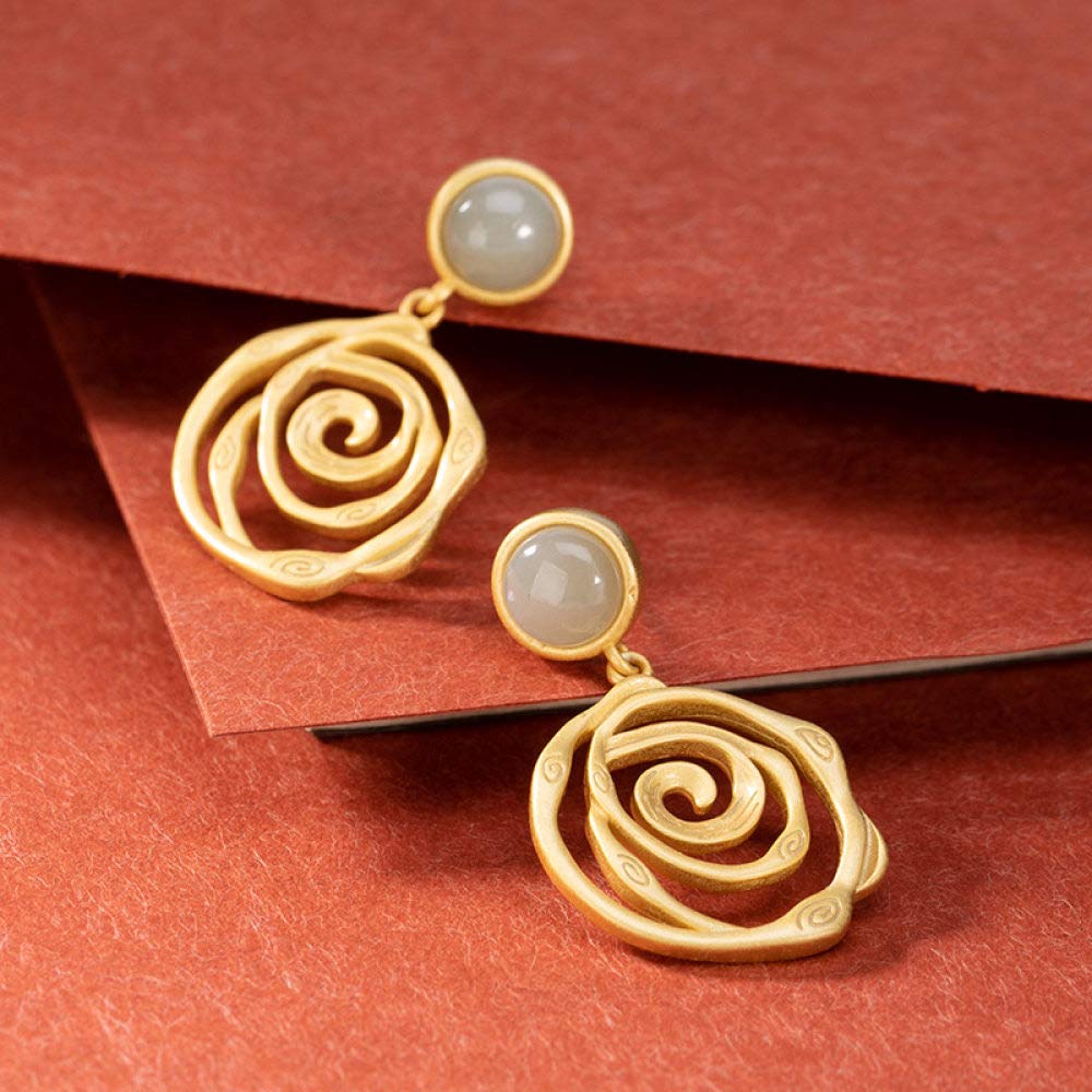 Vintage Aretes Largos S925 Plata Chapada En Oro De La Mujer Cian Geometría Jade Encanto Elegante De Estilo Chino De Gama Alta De Temperamento Temperamento Don