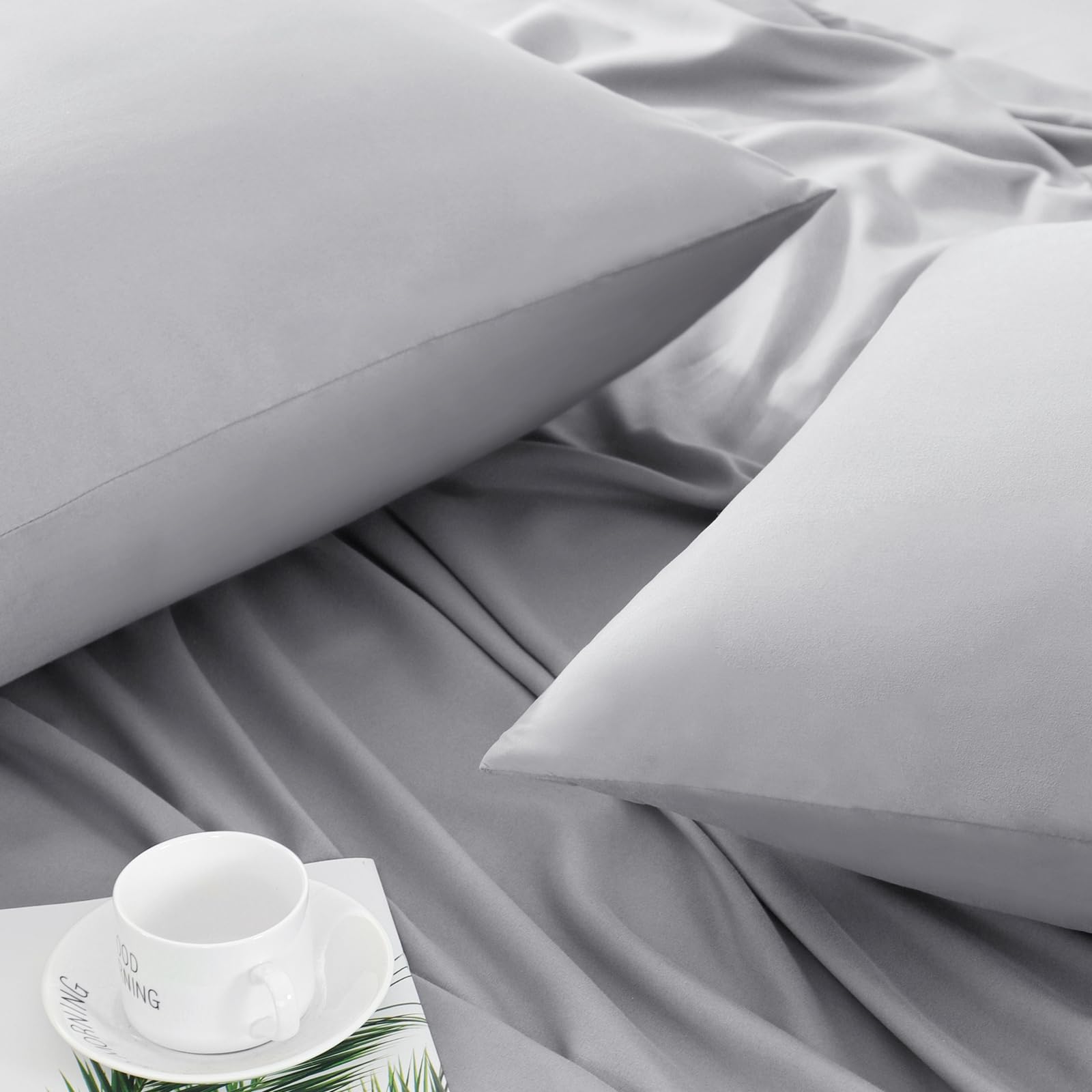 Tifschlaf Pillow Cases 2 Pack, Light Grey Pillowcases Plain Pack of 2 - Image 3