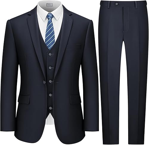 LUPURTY Trajes para hombres, traje de 3 piezas para hombre, ajuste delgado, chaqueta sólida chaleco pantalones con corbata, conjunto de esmoquin de